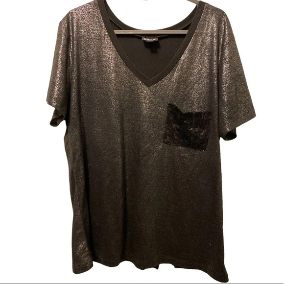 Allen  B L Red metallic sequins pocket Top L - Picture 1 of 10